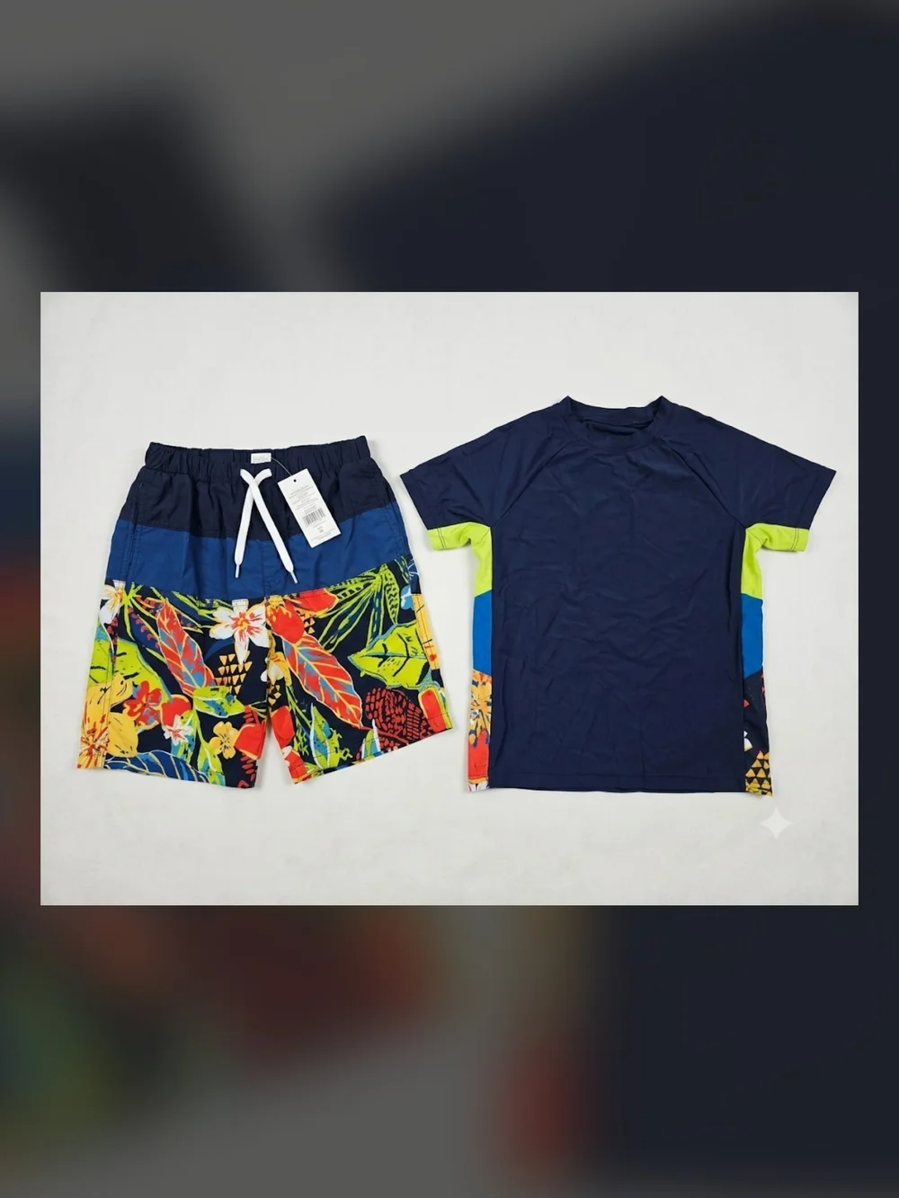 Navy and Multicolor Boys' Swim Trunks Set